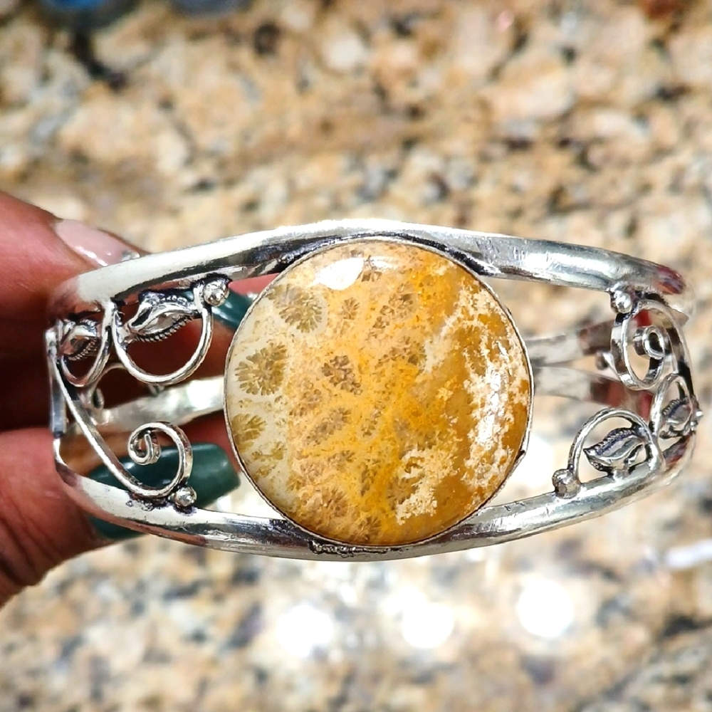 Elegant Silver Fossil Coral Bracelet